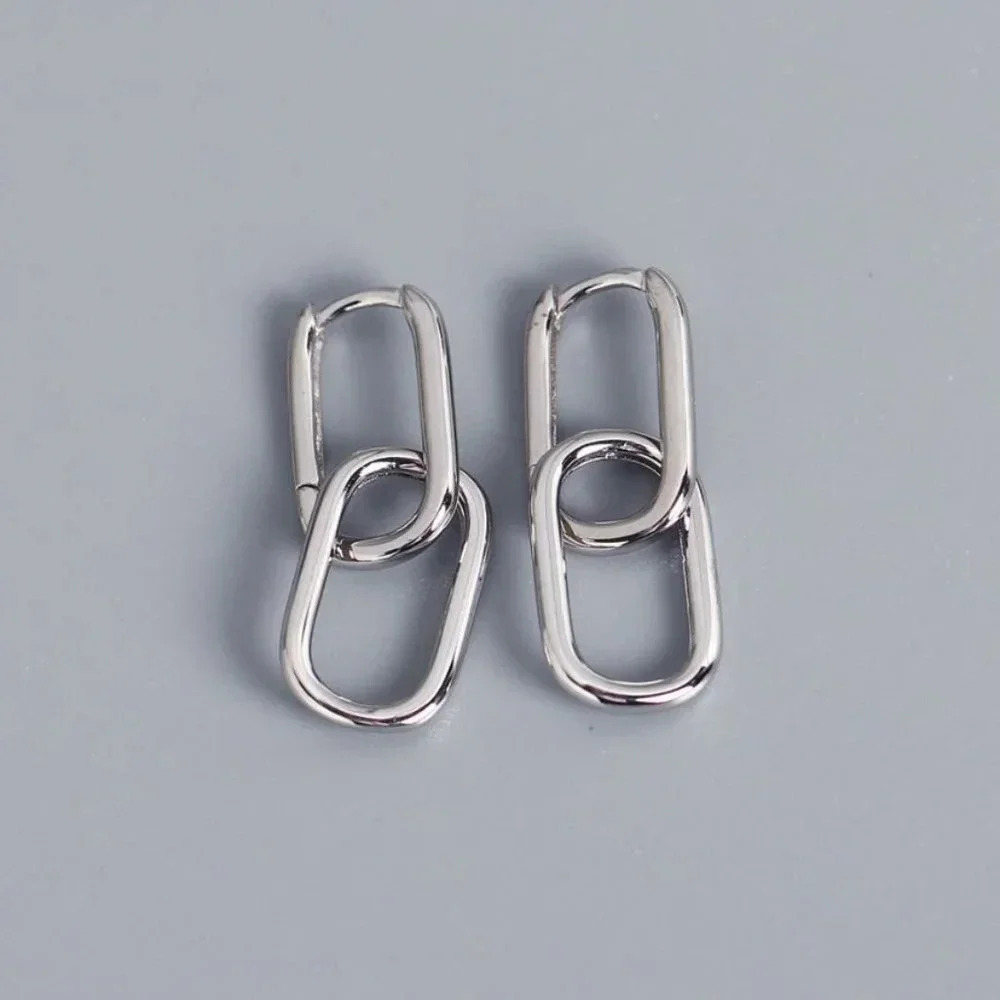 Sterling Silver Double Hoop Chain Link Earrings